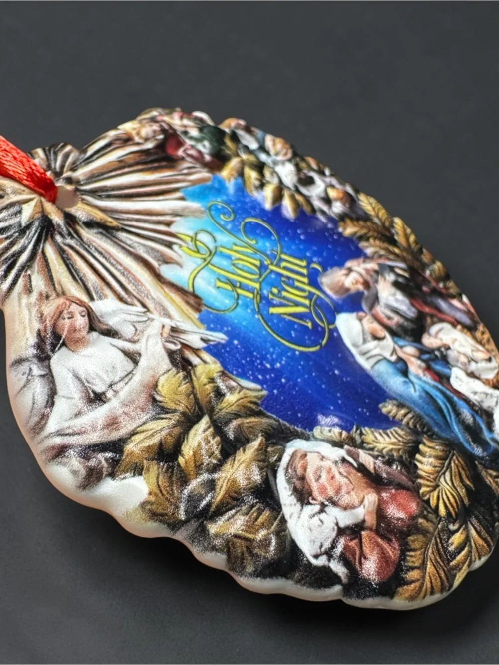 NIB O Holy Night Nativity Ornament 3D Porcelain Religious Christmas Decor